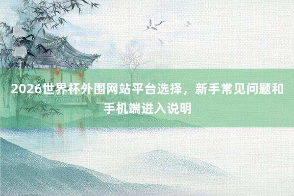 2026世界杯外围网站平台选择，新手常见问题和手机端进入说明